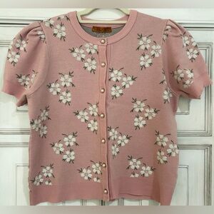 PRELOVED SZ XL Belldini Pink Knit Floral Pearl-Button Cardigan